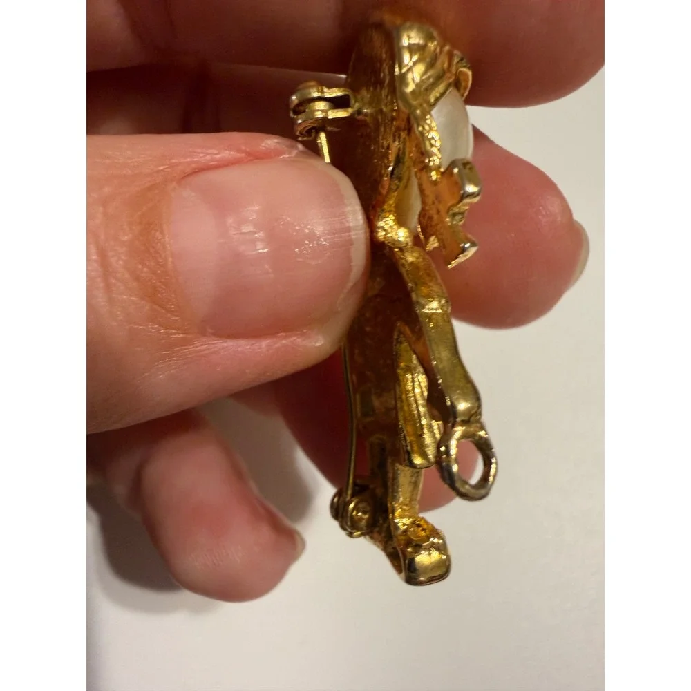 Vintage Gold‎ Tone School Girl Brooch with Faux Pearl Face and Pigtails Signed